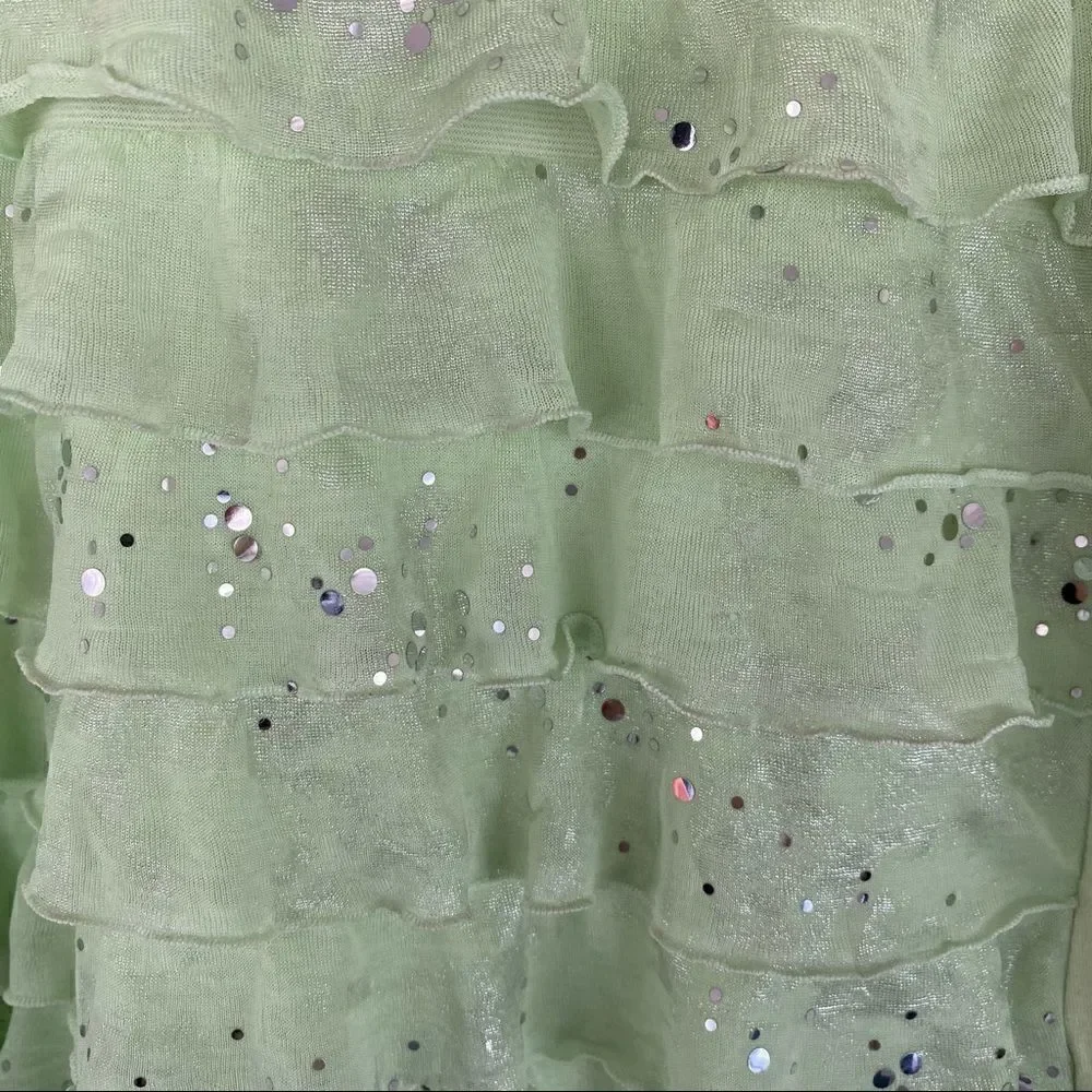 Justice ruffle front sequin shimmer top green sz10